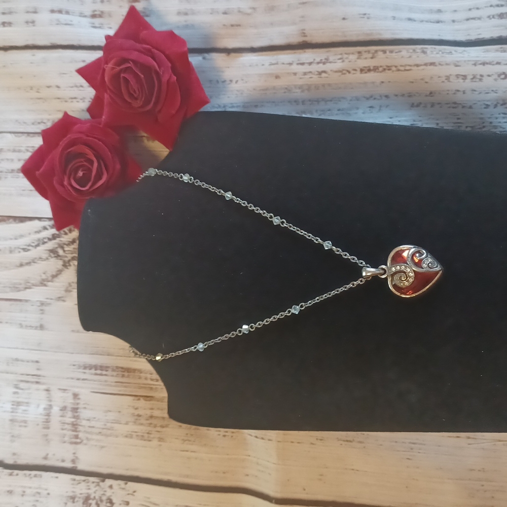 silvertine red heart necklace